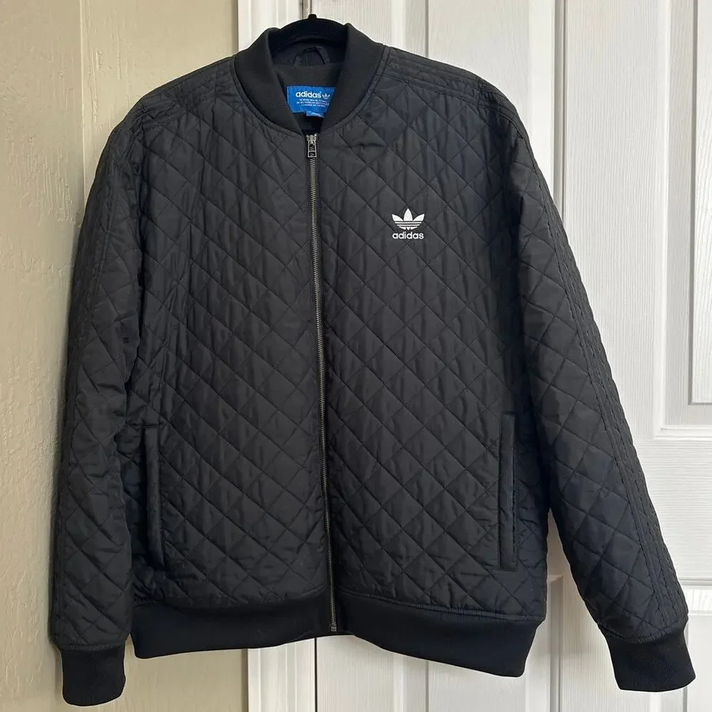 adidas Originals Quilted Bomber Jacket Black‎ Trefoil Men's XL AB7862